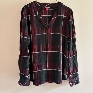 Vince Camuto Burgundy and Black Plaid Shirt